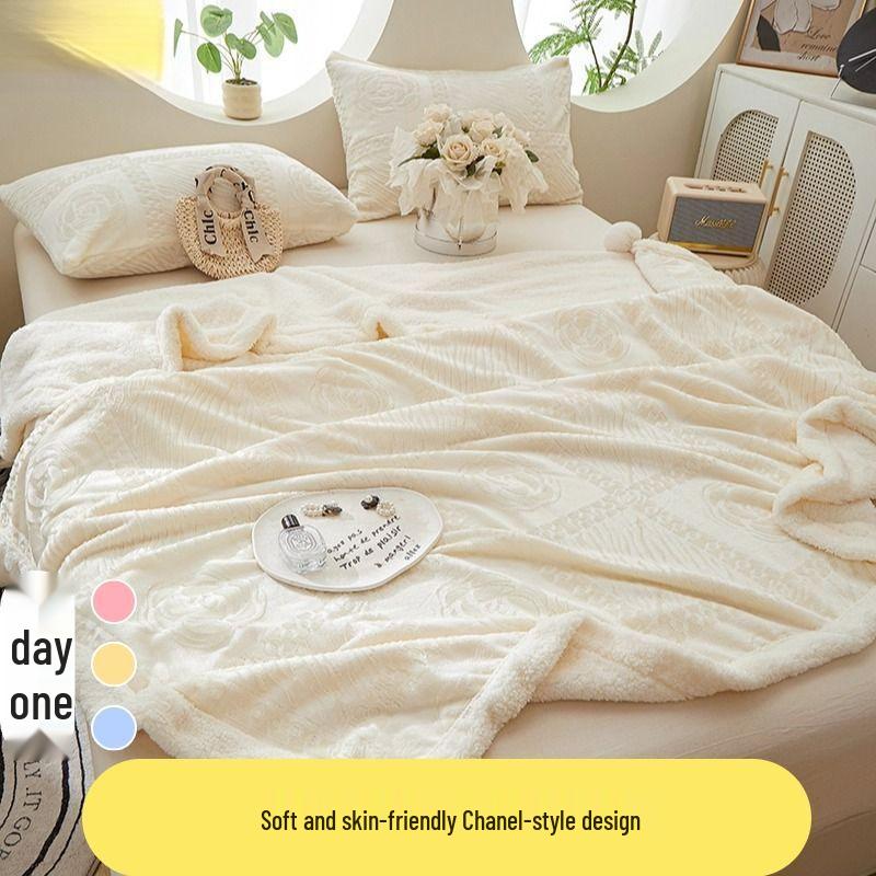 G5Z Coral Fleece Office Nap Blanket - Snow Rabbit Velvet Jacquard Shawl