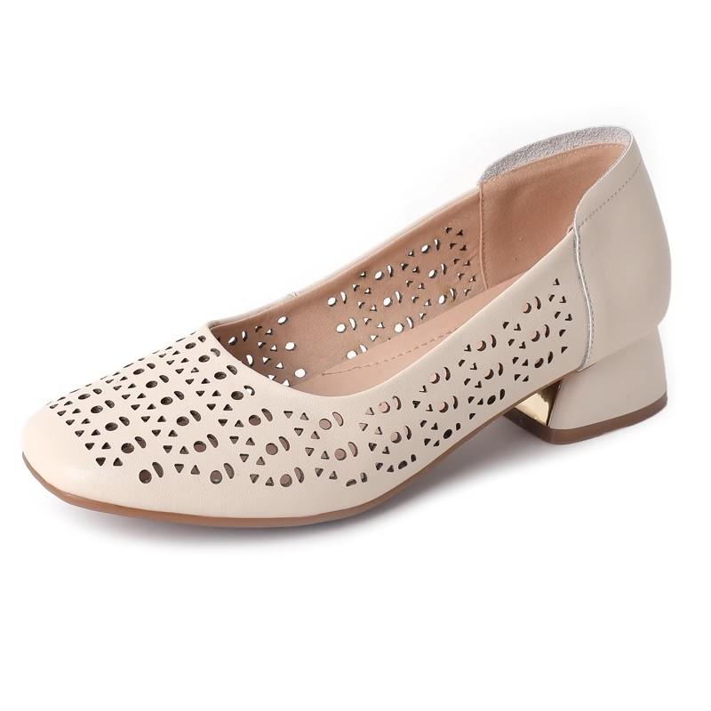 

Fashion GKTINOO Genuine Leather Sandals Women Low Heels Mom Shoes 2025 Spring Summer Square Toe Soft Sole Women s Hollow Shoes Big Size 43