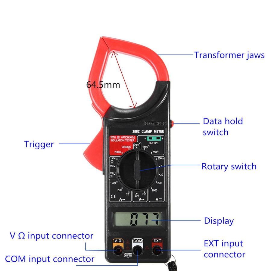 Auto Polarity Display Clamp Meter Multimeter Ohmmeter W/ Temperature Measurement