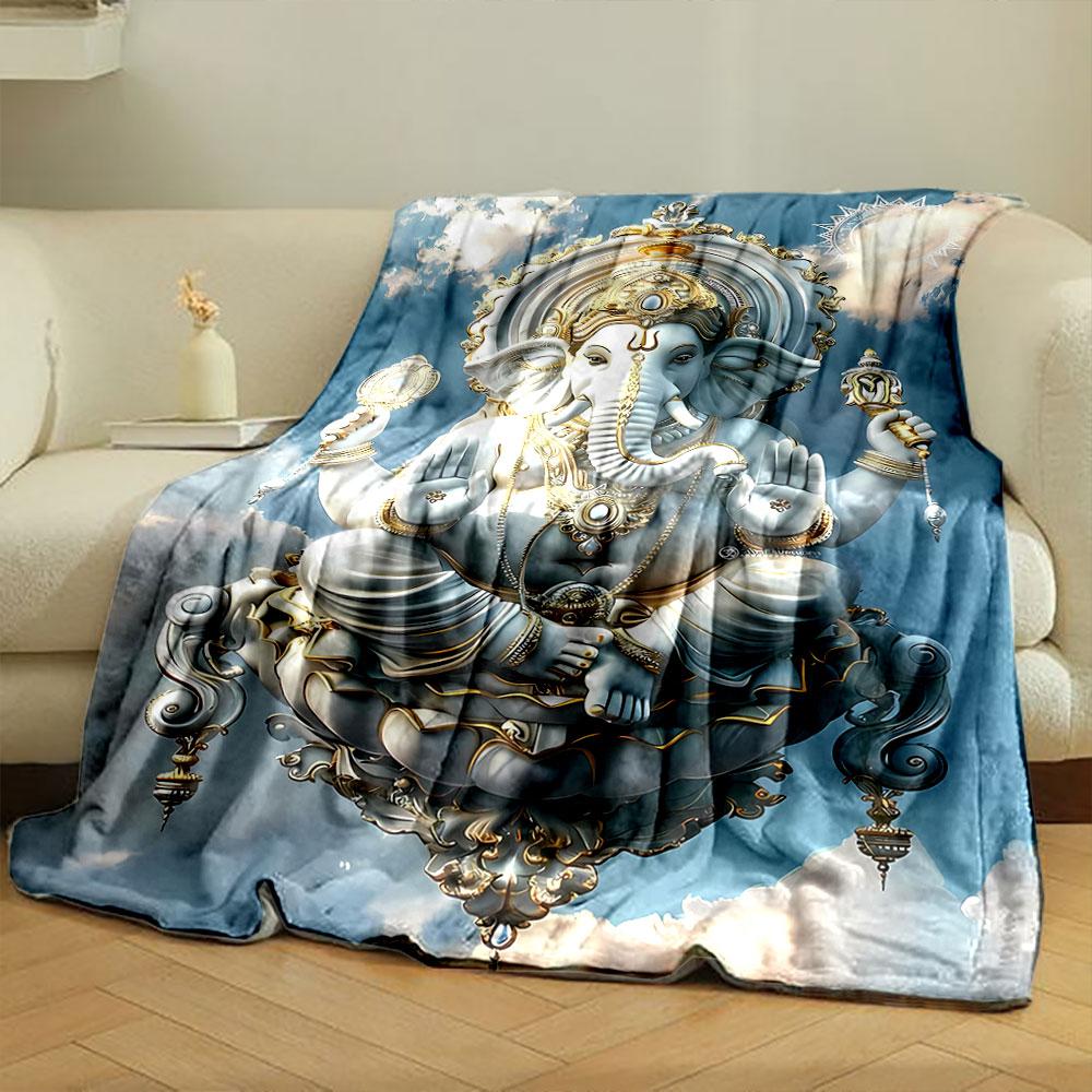 Ganesha Statue Style Blanket Bedroom Blanket for Livingroom Couch Lunch Break Soft Throw for Friend's Festival Gift