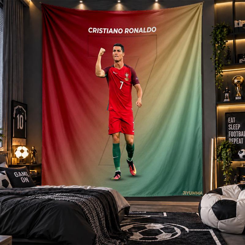 Wall Hanging Tapestry Cristiano Ronaldo Print Cloth for Living Room Bedroom Home Decor