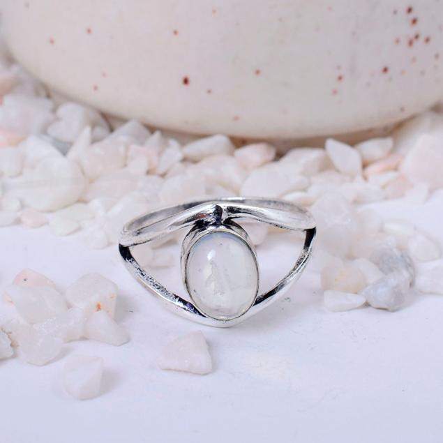 Rainbow Moonstone Silver Plated Ring | Modern Swirl Design Brass Jewelry | June Birthstone Gift for Women