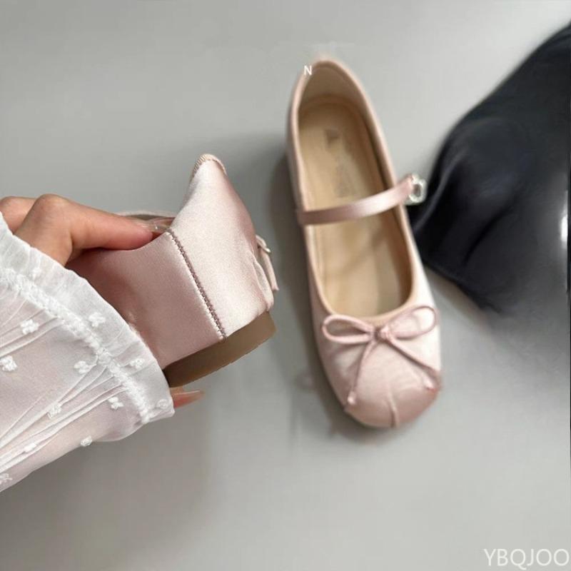 Fashion Spring Newincreasing Bow Bow Shallow Mouth Satin Outer Wear Comfortable Single Shoes Fashionable Daily Casual Flat Shoes
