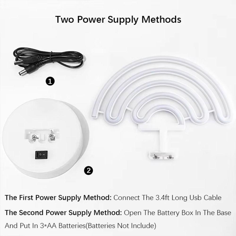 Colorful LED Neon Sign Nightlight with Base Battery USB Dual-use Desktop Rainbow Night Light Creative Flicker Free