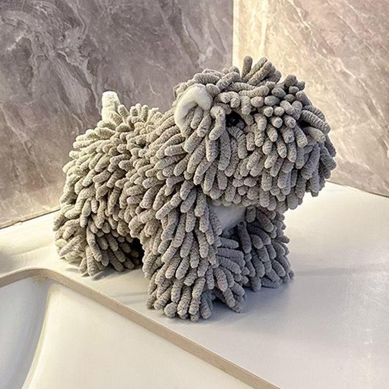Cute Cartoon Puppy Hand Towel For Kitchen And Bathroom Wall Mounted Hanging Fluffy Chenille Towel Absorbent Handball Towels серый