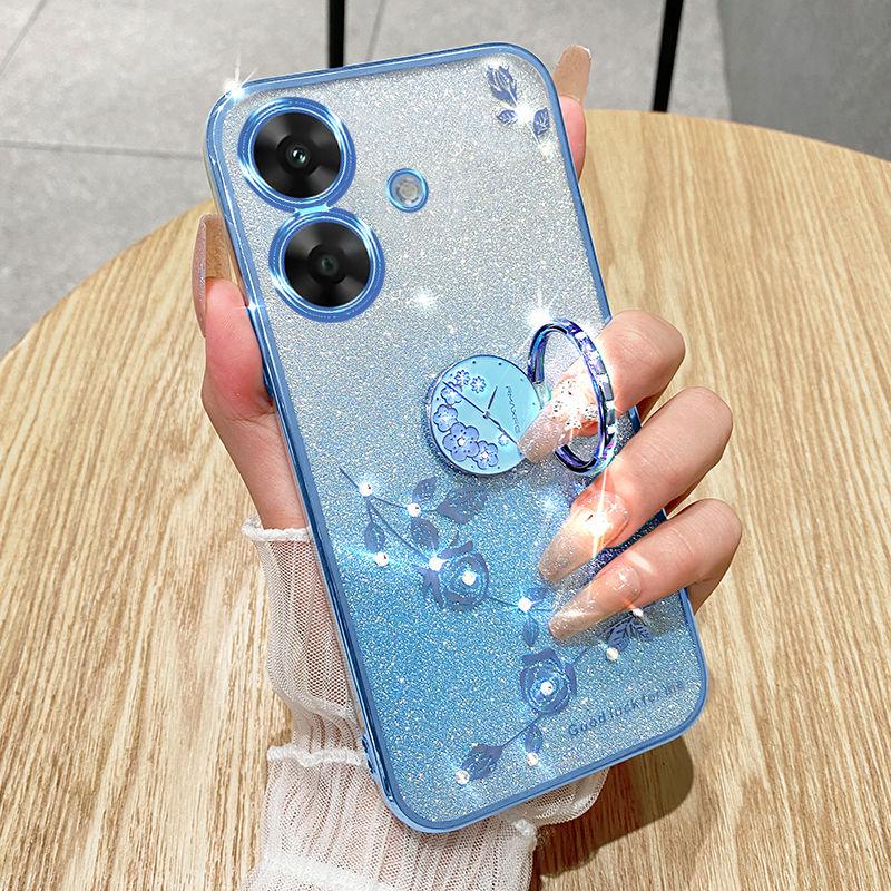 

Realme Note60 Mobile Phone Case Gradual Change Eternal Flower Anti-drop Ultra-thin Silicone Cover Gradual Change Glitter with Bracket Note60