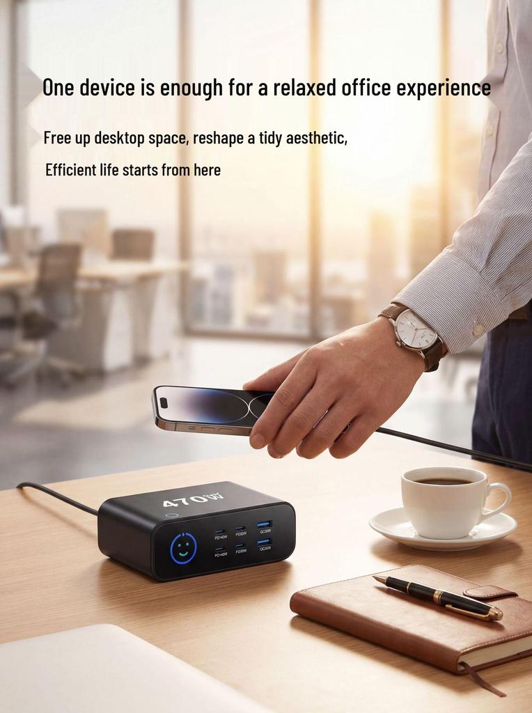 140W Gallium Nitride Fast Charger with TFT Display, PD3.1 Port, Multi-functional, 470W Fast Charging Desktop Charger