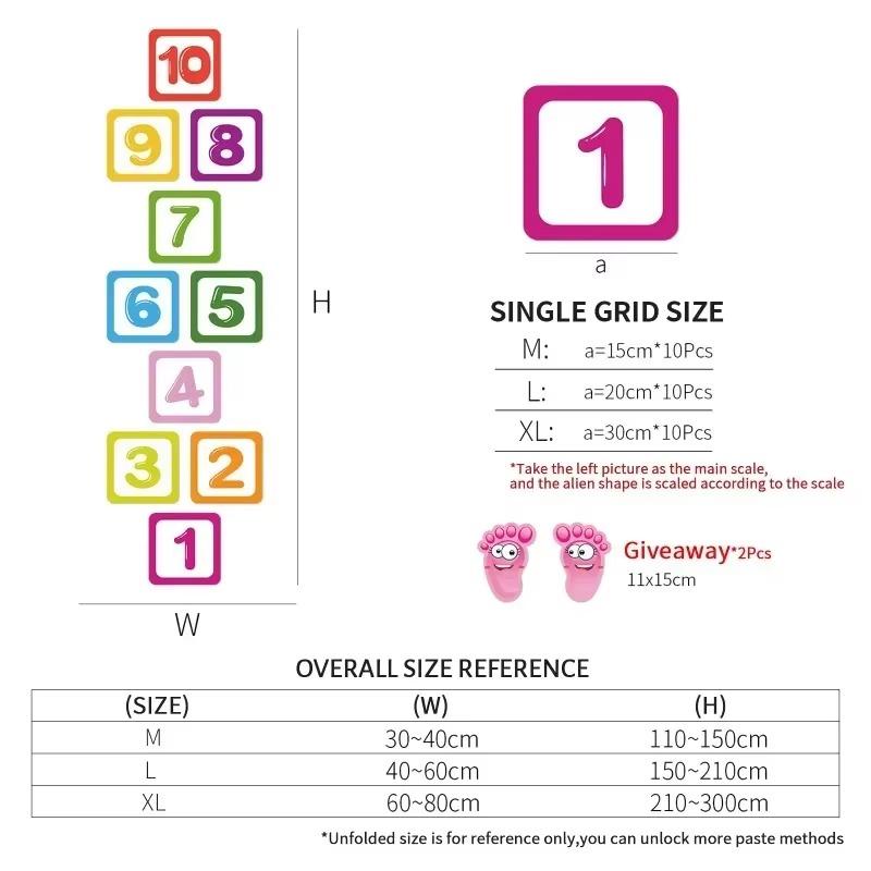 Number Lattice Wall Stickers Kids Footprint Hopscotch Floor Decals Waterproof Game Stickers Nursery Decoration Home Accessories