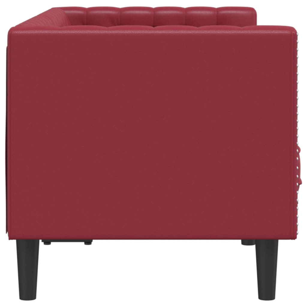Chesterfield 2 Seater Sofa in Burgundy Artificial Leather