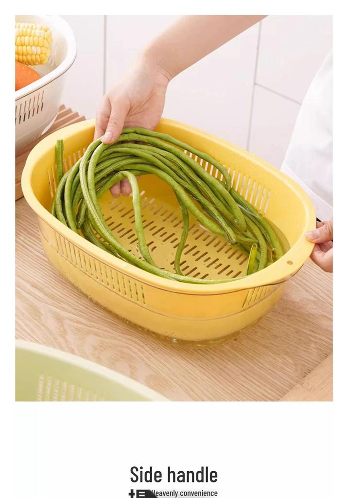 Multifunctional Double-Layer Vegetable & Fruit Washing Basket and Draining Bowl