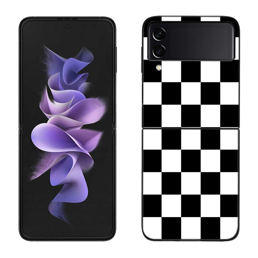 Retro Klassisches Schachbrett Gitter Handyhülle Für Samsung Z Flip 7 6 5G Galaxy Z Flip 5 4 3 Schwarz Hart Cell Hülle Luxus PC Schale C
