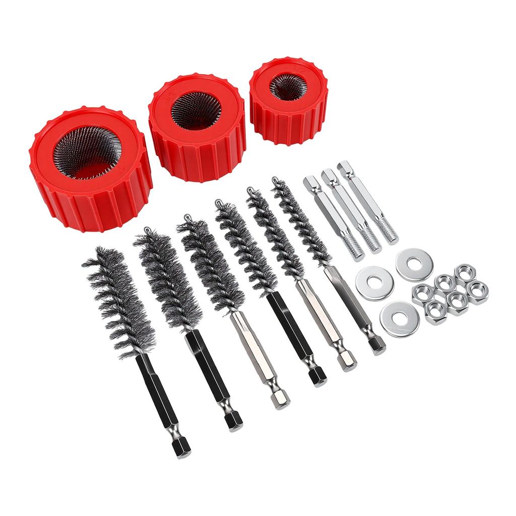 Copper Pipe Cleaner Set 1 2in 3 4in 1in with Hex Shank Stainless Steel Brushes Plumbing Tools for Removing Rust