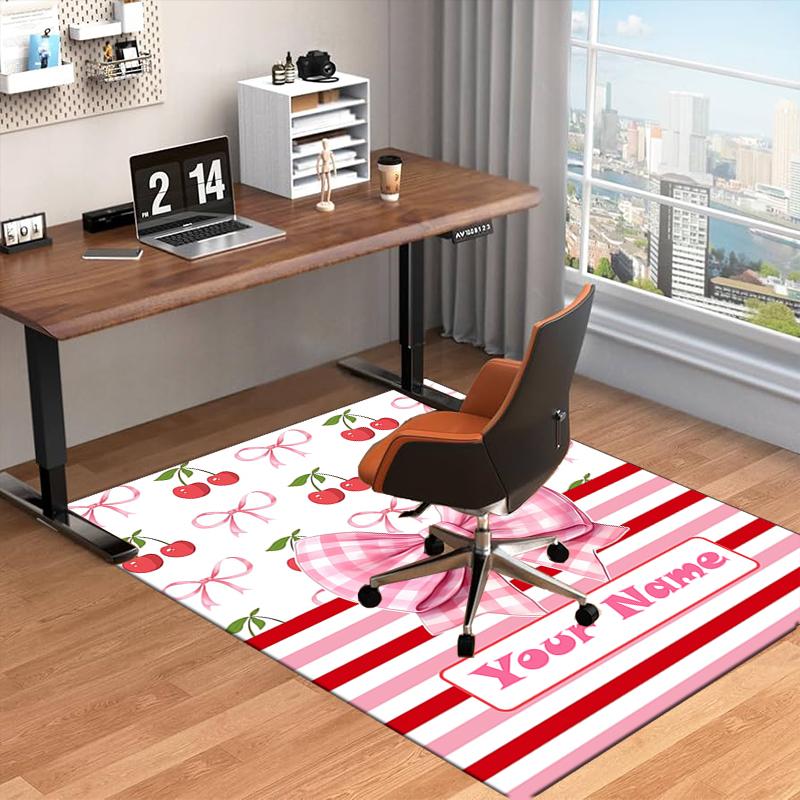 1PC Custom Name Cherry Bow Theme Theme Floor Mat Ideal for Living Room, Game Rooms, Office, Bedroom, Floor Mat Playful Design