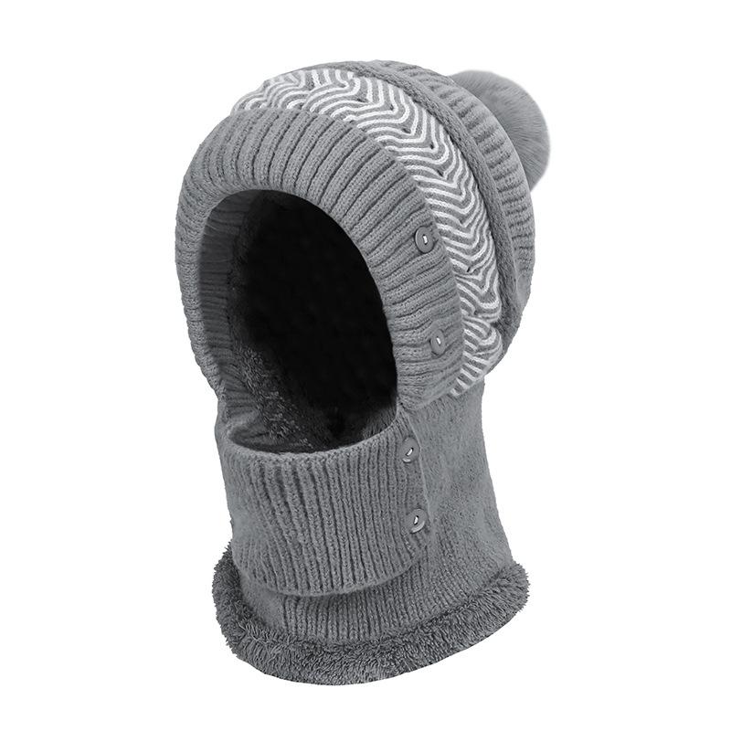 

Зимняя теплая шерстяная шапка для защиты лица, женская, для велоспорта, для защиты от холода, с защитой ушей, вязаная, интегрированная с шеей. серый