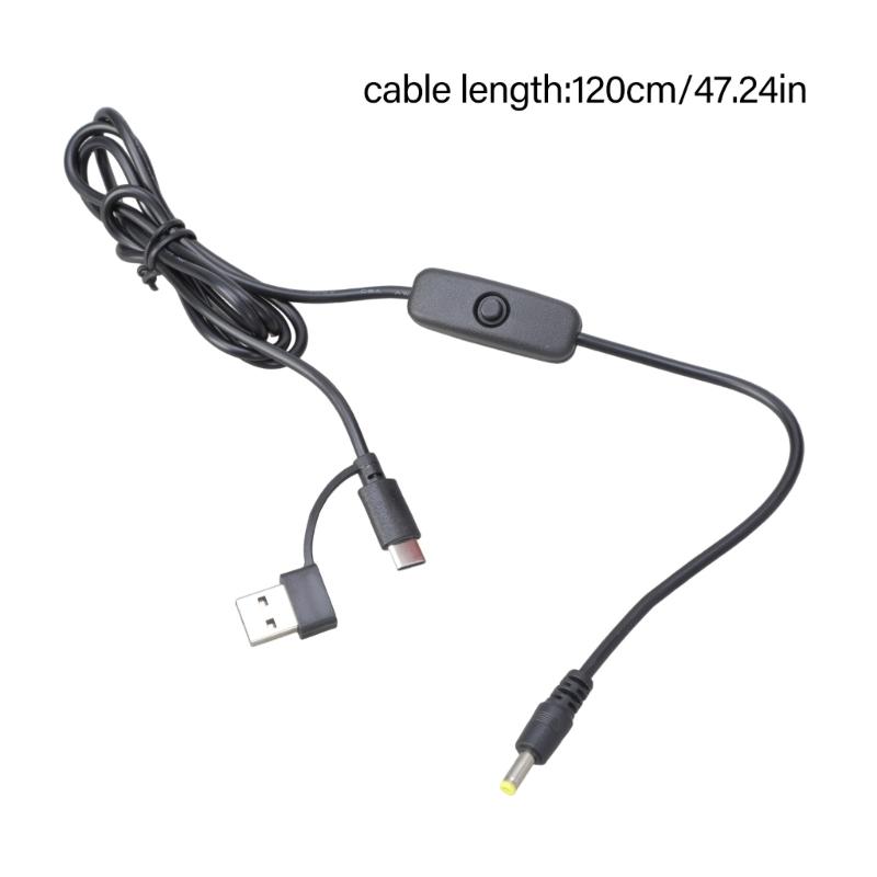 Double Interfaces USB Type C Vers DC4.0x1.7mm 5V Câble de Charge Avec Interrupteurs Pour Électronique Domestique Basse Tension 120cm