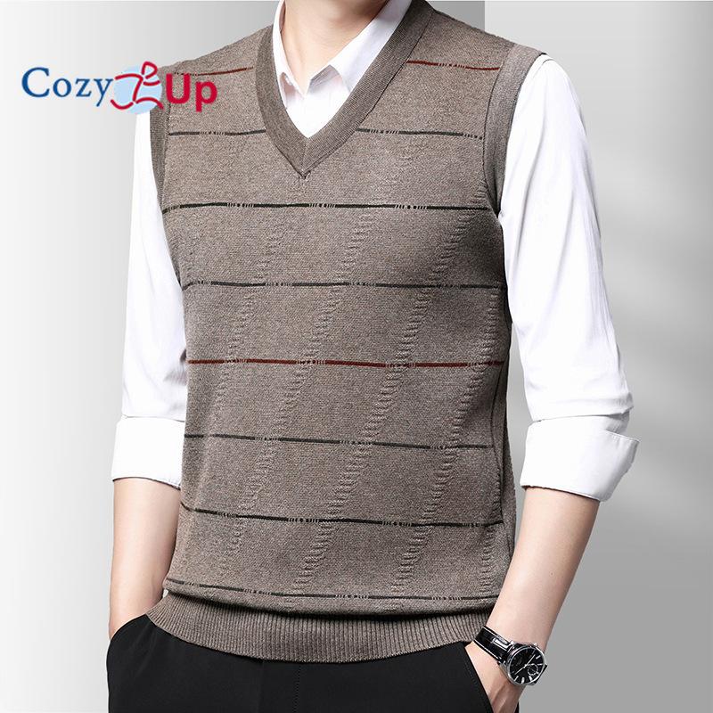 

Уютный мужской свитер, жилет без рукавов, вязаный жилет, повседневный модный жаккардовый пуловер с v-образным вырезом, вязаный свитер 4XL бежевый
