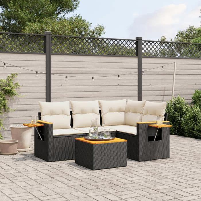 VidaXL Salon de Jardin avec Coussins 5 pcs, Canapés de Terrasse, Ensemble de Meubles de Patio, Mobilier d'Extérieur, Noir 3226777