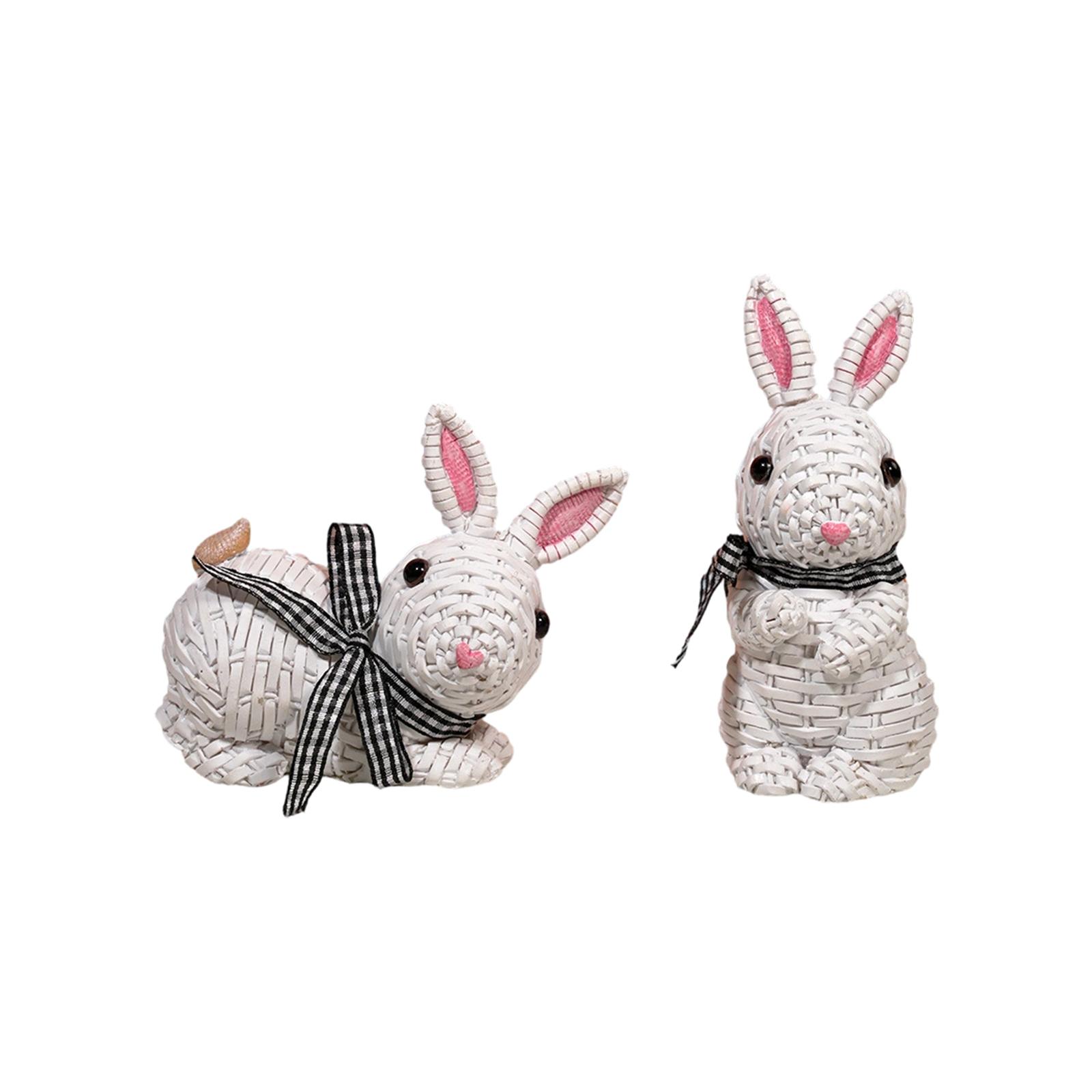 

Cute Easter Rattan Bunny Decoration For Home And Desktop Display One Size