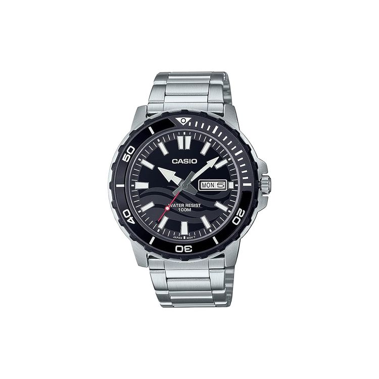 Casio 100 Meters Water Resistant Quartz Movement Stainless Steel Strap Watch Black Dial Unisex watches MTD-125D-1A1VDF Black Dial