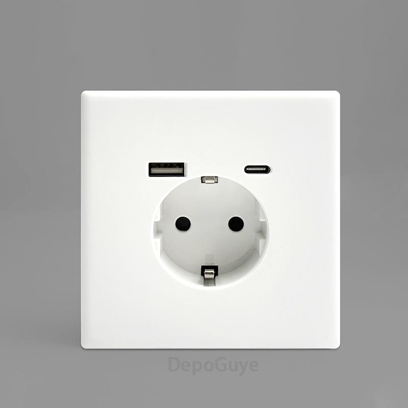 White 1 2 3 4 Gang Button Light Switch Panel Blue LED Indicator,UK Standard Wall Socket Universal Dual 3Pin USB C Power Outlet