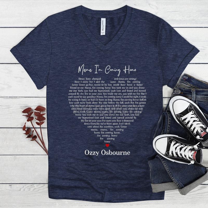 Ozzy Osbourne Mama Im Coming Home T Shirt Vintage Heart Graphic T Shirts Unisex Women Vneck Short Sleeve Tee Unisexs Clothing