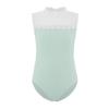 Girls Gymnastics Bodysuit Delicate Lace Collar Sheer Mesh Patchwork Design Sleeveless Leotard