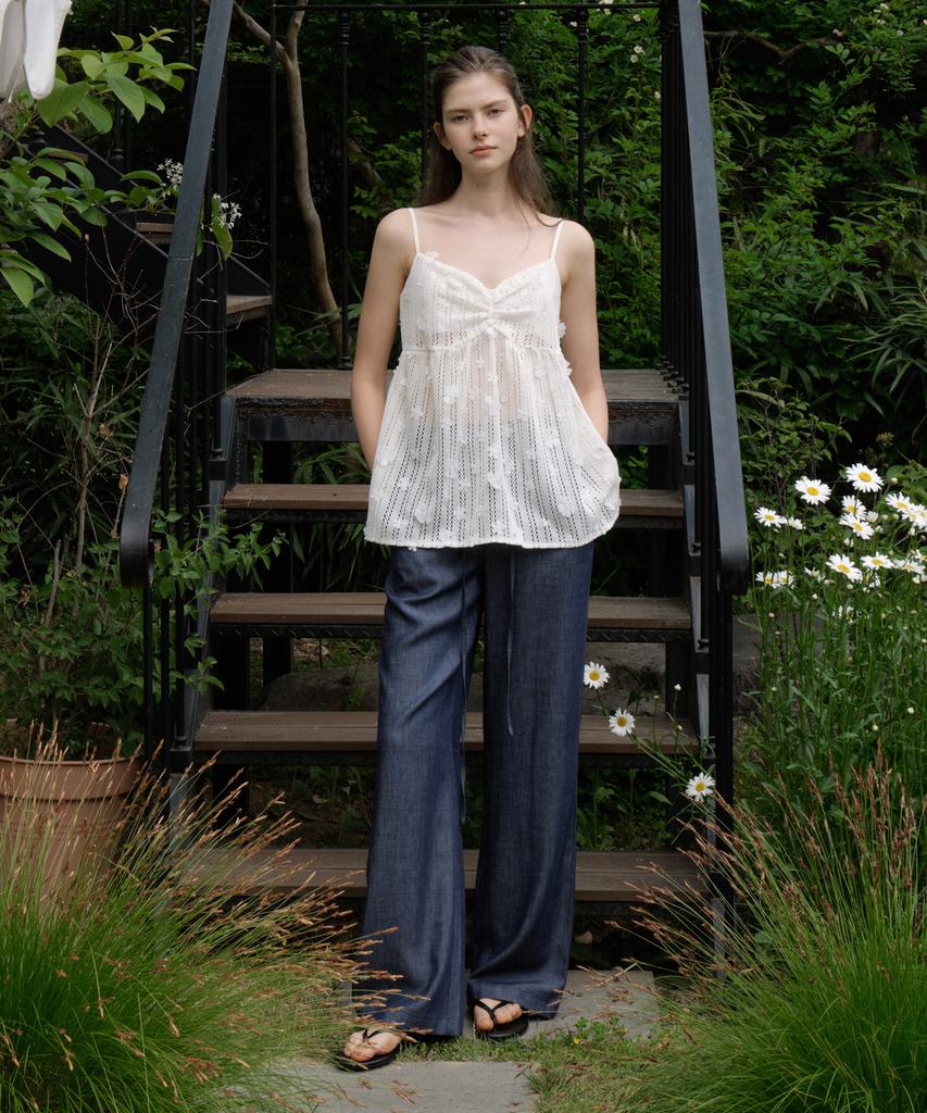 REORG Gir Front Shirring Lace Sleeveless Ivory