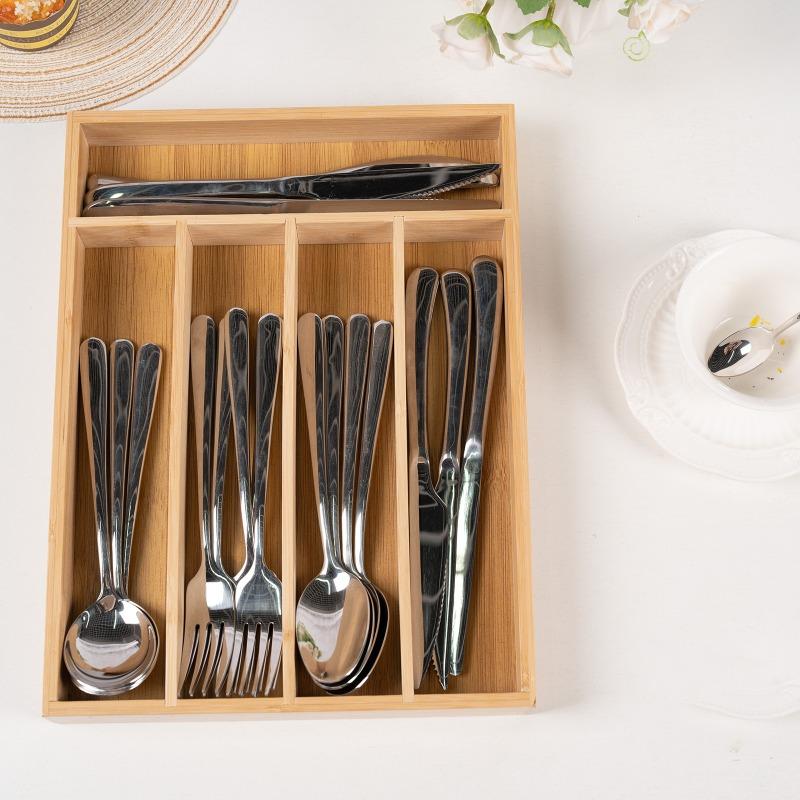 Bamboo Utensils Drawer Organizer Cutlery Utensil Silverware Tray, Perfect for Kitchen, Bathroom, Desk, Kitchen Drawer Divider