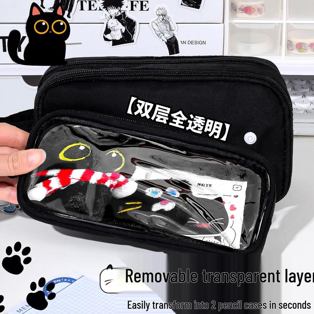 Detachable Transparent Scarf Kitten Pencil Case - Girls' School Stationery Box, Dirt-Resistant
