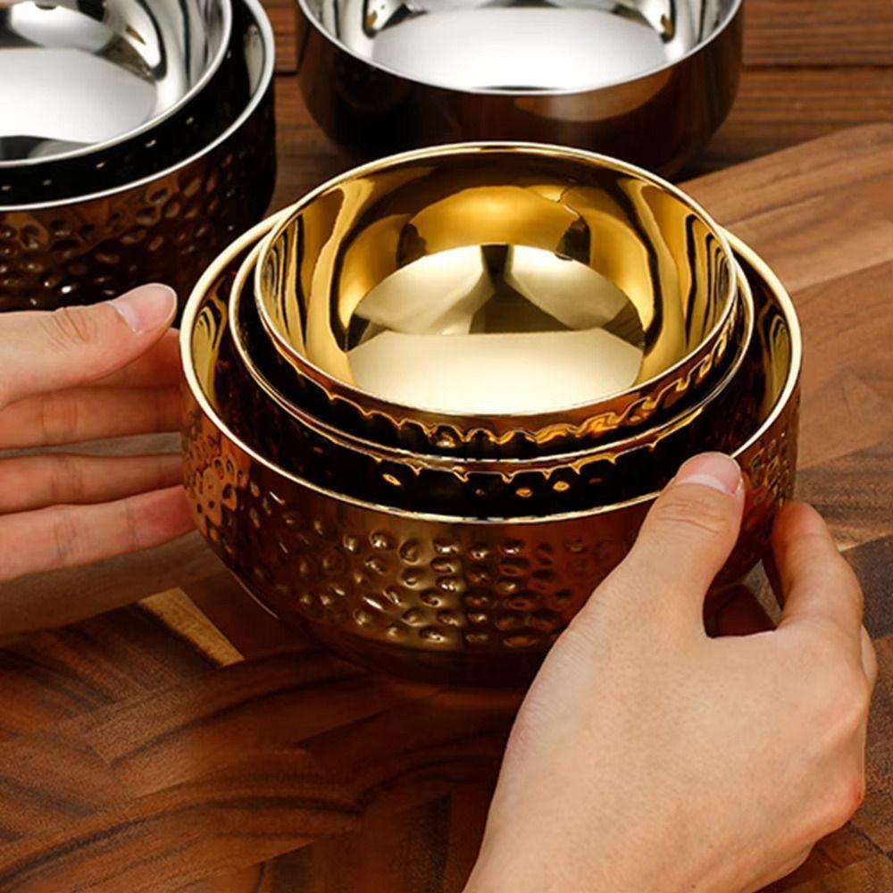 Double Layer Children's Insulated Bowl Hammer Pattern Stainless Steel Soup Bowl  Home Use