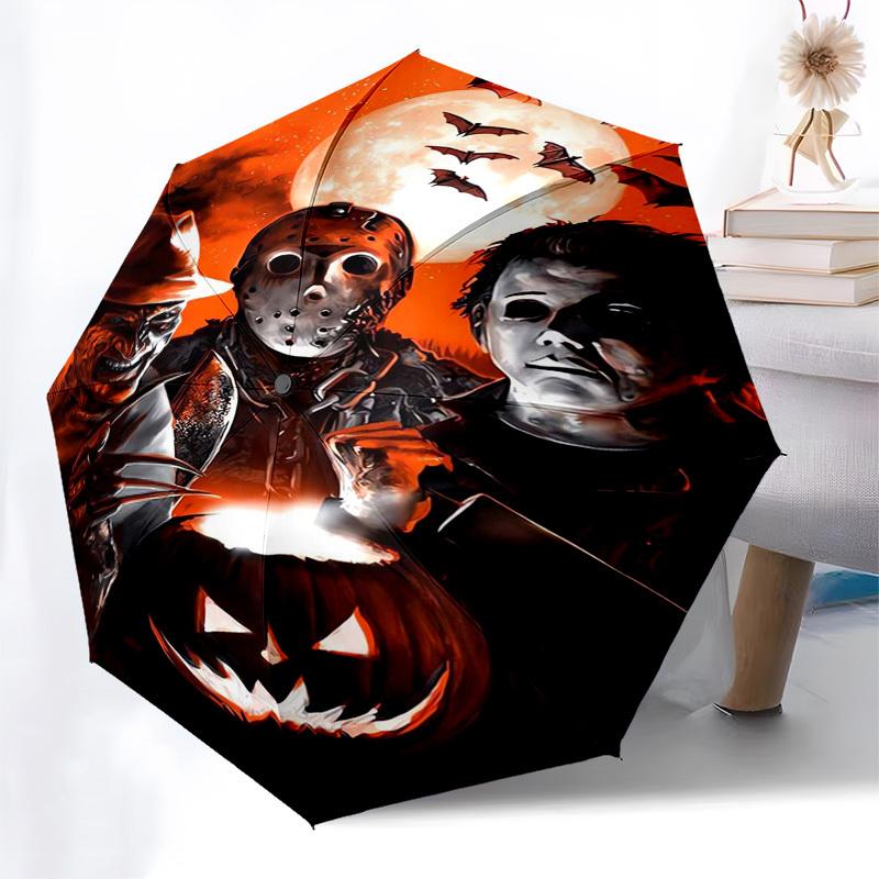 Halloween Horror Themed Automatic Opening and Closing Umbrella, Compact Travel Umbrella, Lightweight and Portable, Suitable for Beach Commut