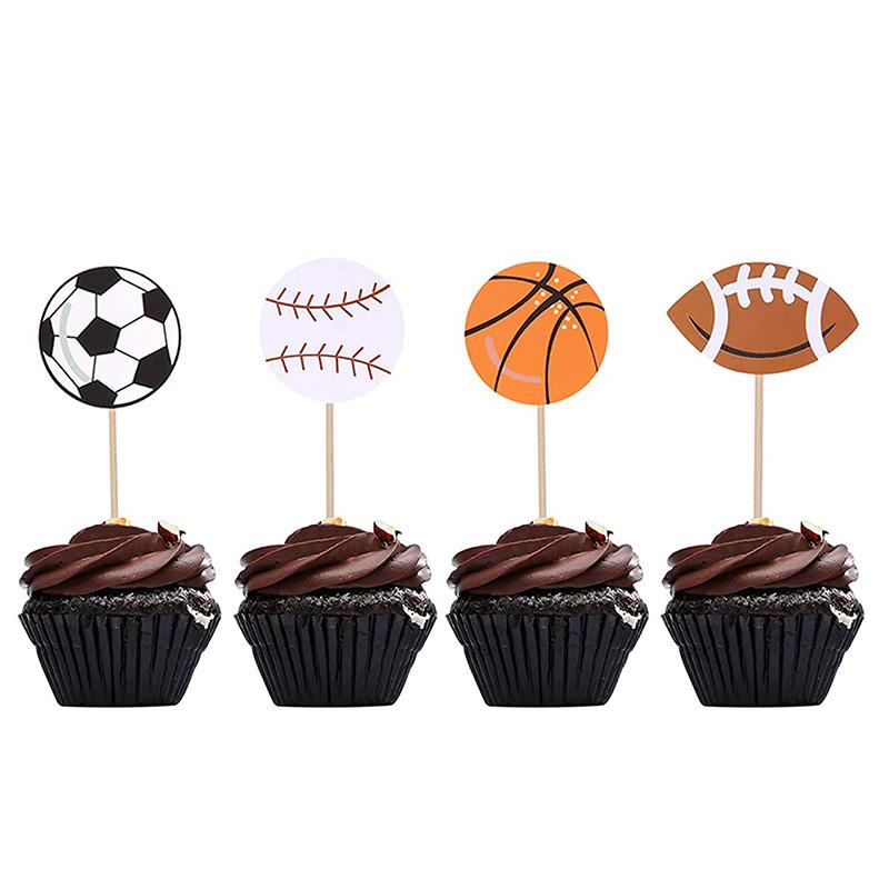 20 Packs Of Sports Themed Cake With Card Decorations For Baby's Birthday Party Cake