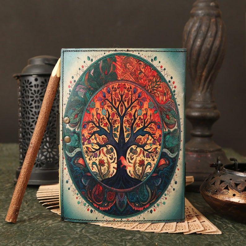 Handmade Tree of Life Leather Journal: Embossed Grimoire, Spell Book
