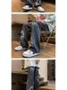 Unisex Korean Street-Style Elastic Waist Dark Star Jeans - Trendy, Loose Straight-Leg for Spring and Autumn