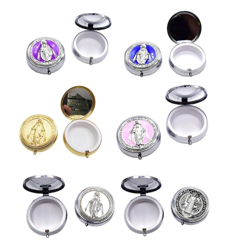 Rosary Jewelry Box Metal Religious Trinkets Box Catholic Christian Roman Rosary Keepsakes Case Prayer Bead Eucharistic Box