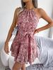 O Neck Printed Dress High Waist Elegant Flounce Dress for Women Sleeveless Loose Dresses Causal Dress