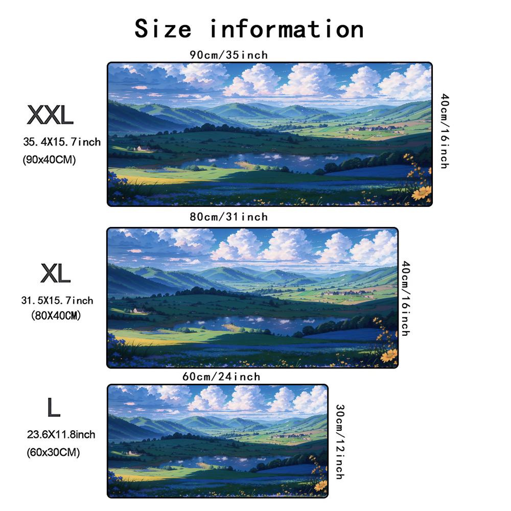 Cartoon Landscape Large Mouse Pad Non-Slip Rubber XXL Desk Mat Locking Edge HD Printing for Gamer Office Accessories 900X400mm