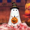 Spooky Ghost Decoration Halloween Figurine, Cute Wearing Hat And Holding Figurine Pumpkin Statue, Resin Ornament for Shelf Tabletop Decor Party