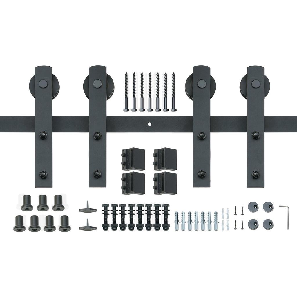 8FT Sliding Barn Door Hardware Kit, 330LBS Heavy Duty Barn Door Track Kit for Double Doors, Fit 3.7-4.3FT Total Wide and 1.3"-1.8" Thick 2 Door Panel,