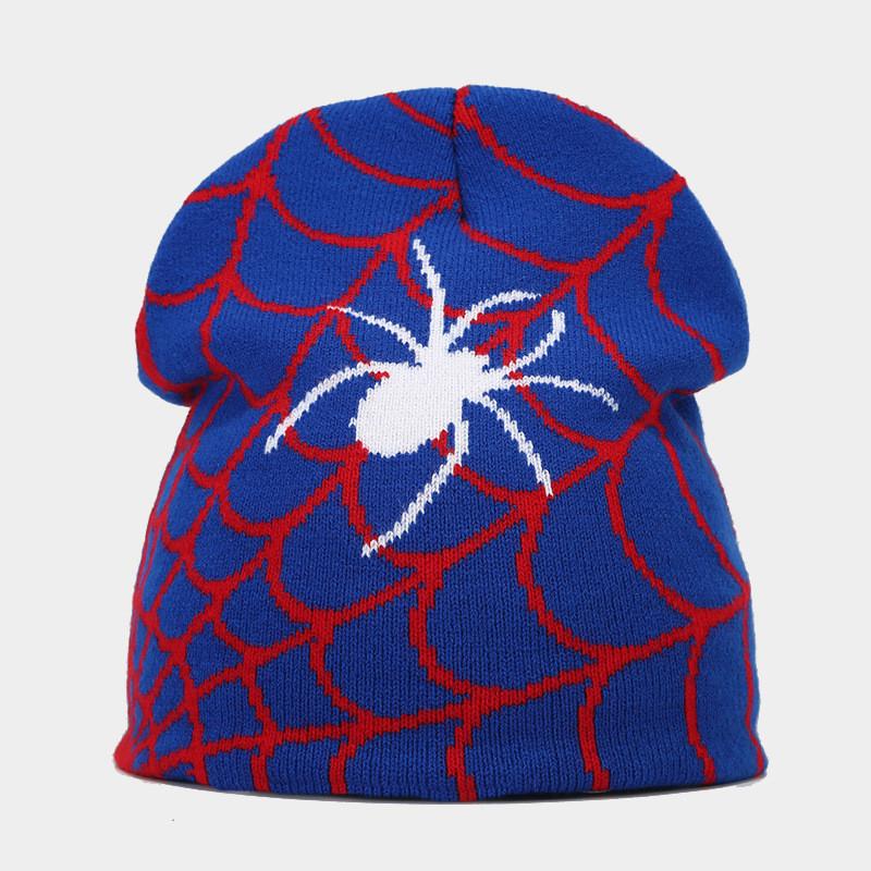 Gothic Spider Web Knit Hat For Men Women Warm Winter Outdoor Beanie Blue