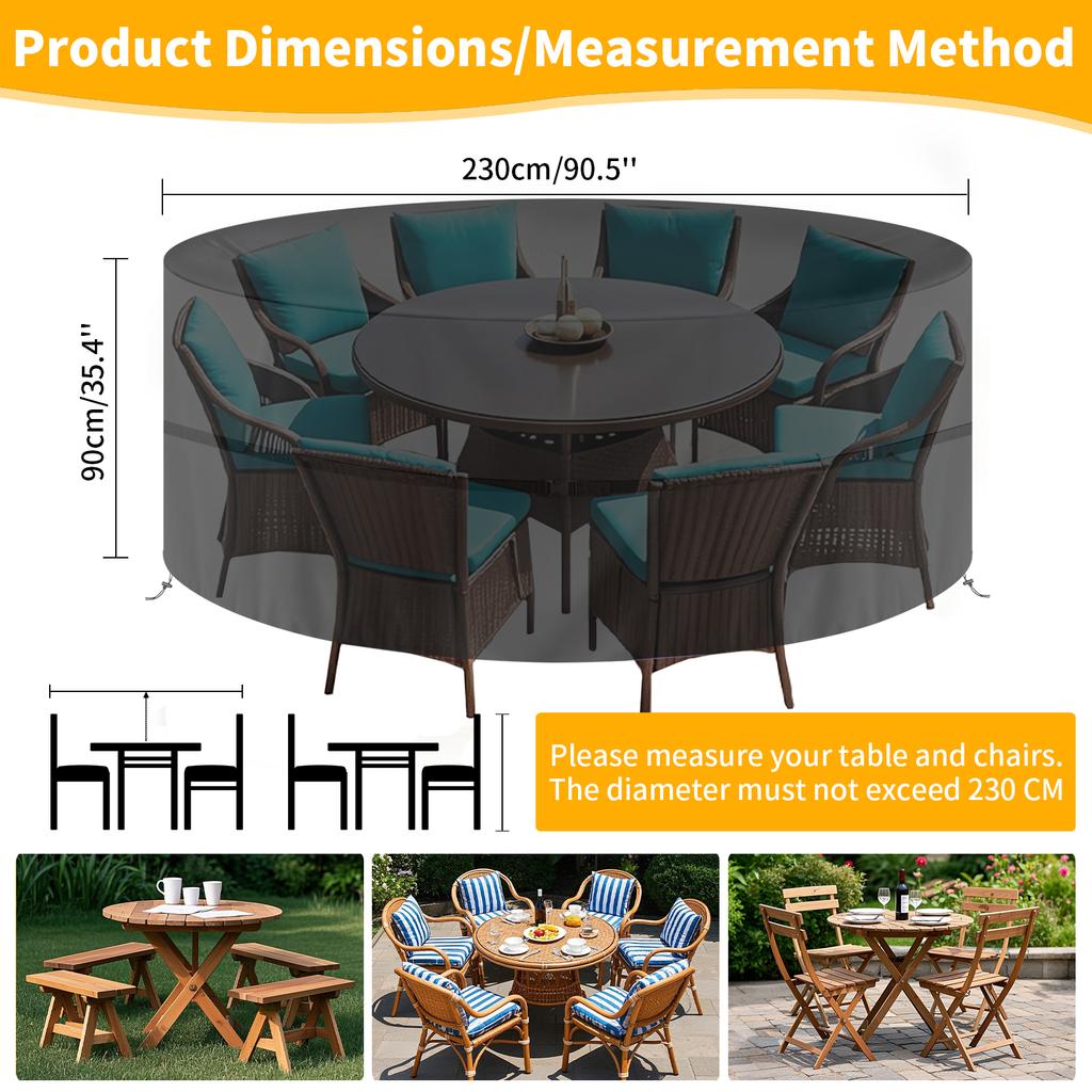 Round Waterproof Garden Furniture Covers Outdoor Patio Circular Table Chair Cover Oxford Cloth Windproof Anti-UV RipProof
