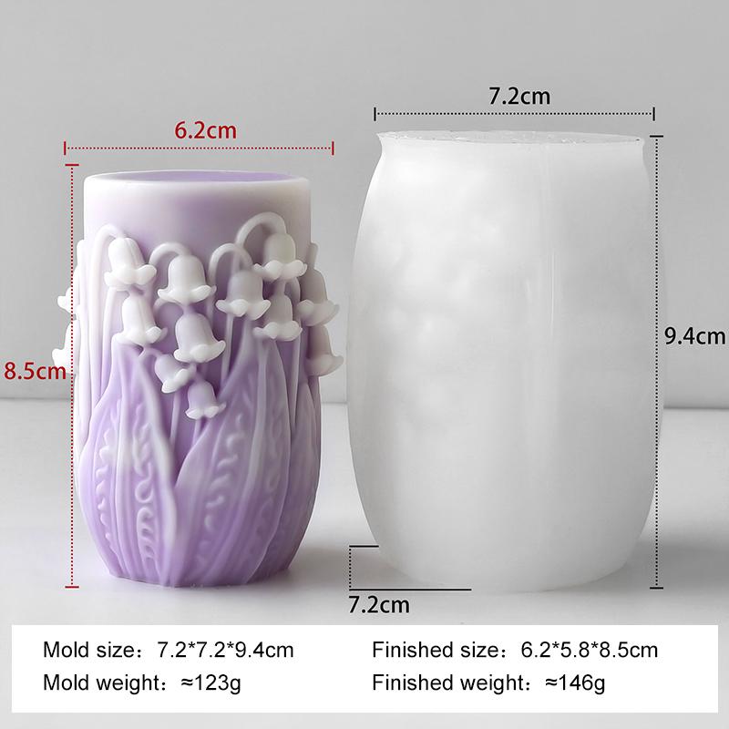 

3D Suzuran Flowers Cylinder Silicone Mold DIY Relief Lily of the Valley Aroma Candle Gypsum Resin Molds Candle Making Supplies