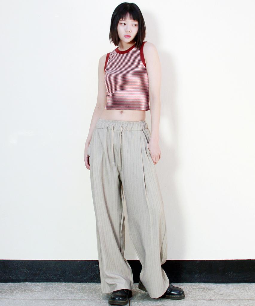 Deumakeu Side One-Pleat Stripe Real Wide Pants Beige (Spring/Summer Ver.)