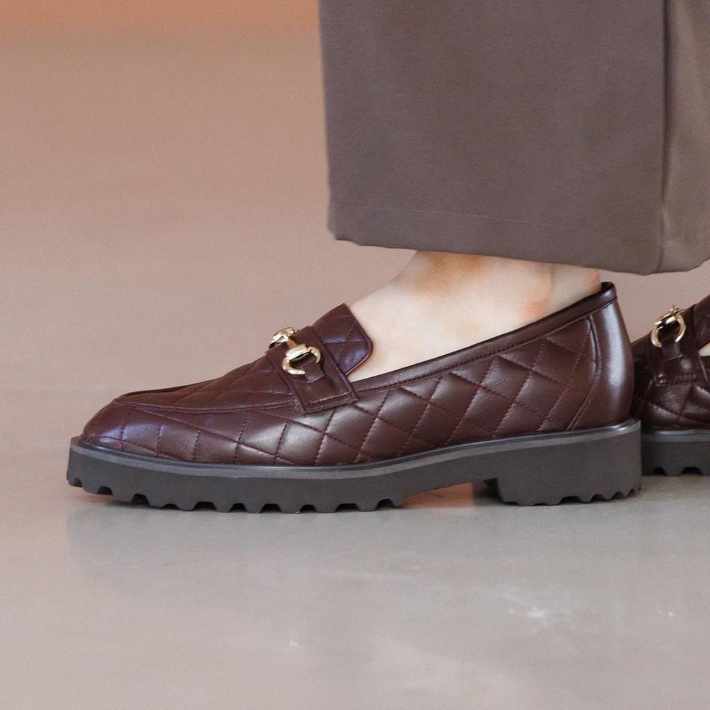 HIMIKO Track Sole Quilted Bit Loafers D with a Genuine Sheepskin Leather and Lightweight (651324, Brown, 255) Soft, Cushioned, Sole.