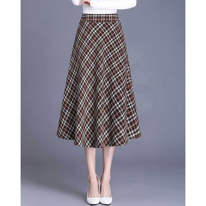 Tooxika Новая осенне-зимняя клетчатая шерстяная юбка-трапеция с высокой талией в стиле ретро 2XL
