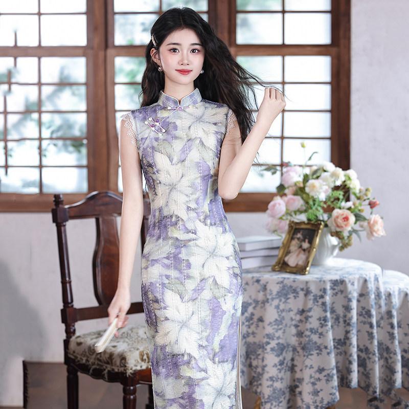 Striped sleeveless national style new Chinese Suzhou long cheongsam improved young women's high sense can be worn daily in summer
