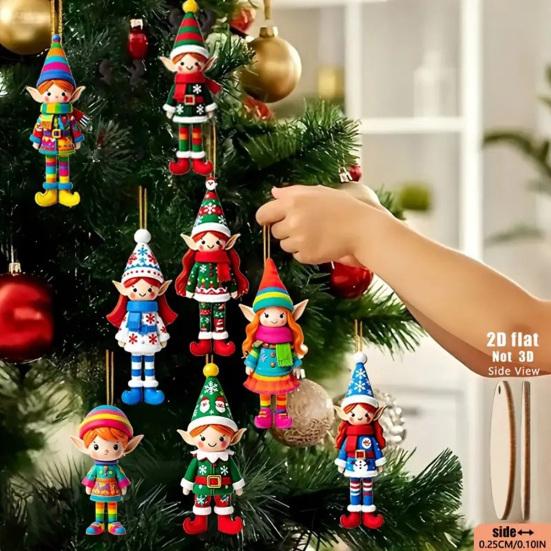 Christmas Elf Ornaments Wooden Elf Boys Girls Christmas Tree Hanging Ornaments for Home Tree Indoor