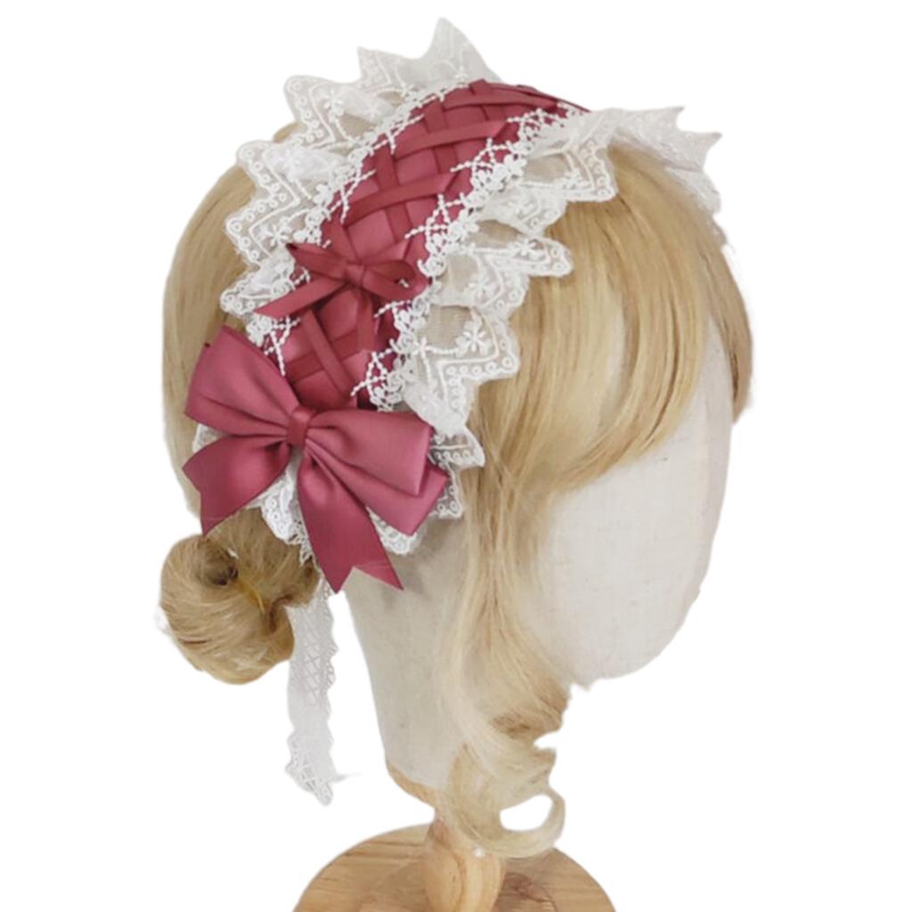 Women Ribbon Bowknot Headband Lace Pleated Edge Kawaii Maid Cosplay Props