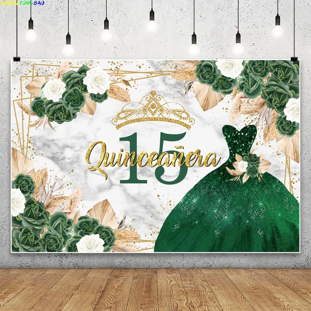 Quinceanera 15th Birthday Backdrop Girl Boy 15 Years Old Glitter Gold Balloon Fifteen Party Decoration Photo Background Props