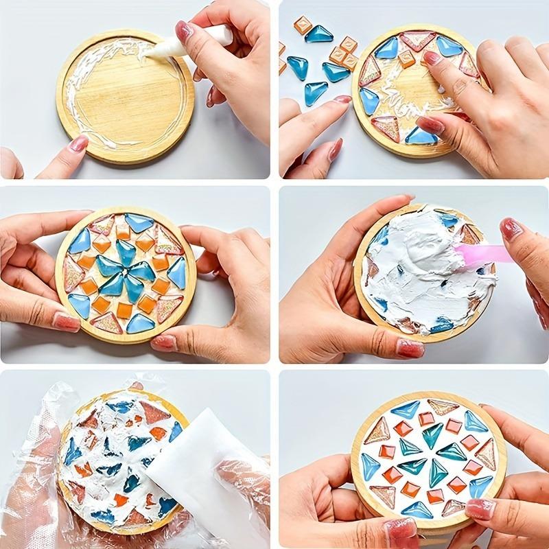 6pcs DIY Wooden Coaster Set - Refillable Mosaic Craft Kit with Heart, Circle, Star, Hexagon, Flower, Hexagon Shapes - Ideal for Home Dec